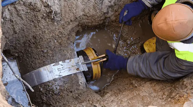 Technician performing underground drainage repair for foundation protection and gutter systems in Wichita, KS